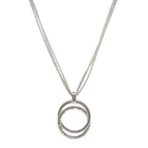 Vintage KR Silvertone Double Chain Circle Pendant  19” Chain Length